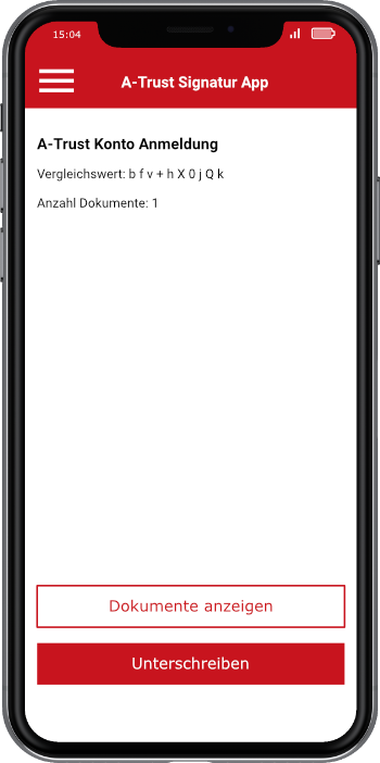 A-Trust Signatur App - Signatur Seite